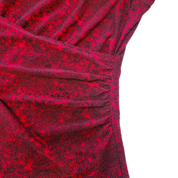 Rafaella Red with Black Print Wrap & Ruched Front V-Neck Blouse Size L - Picture 12 of 14